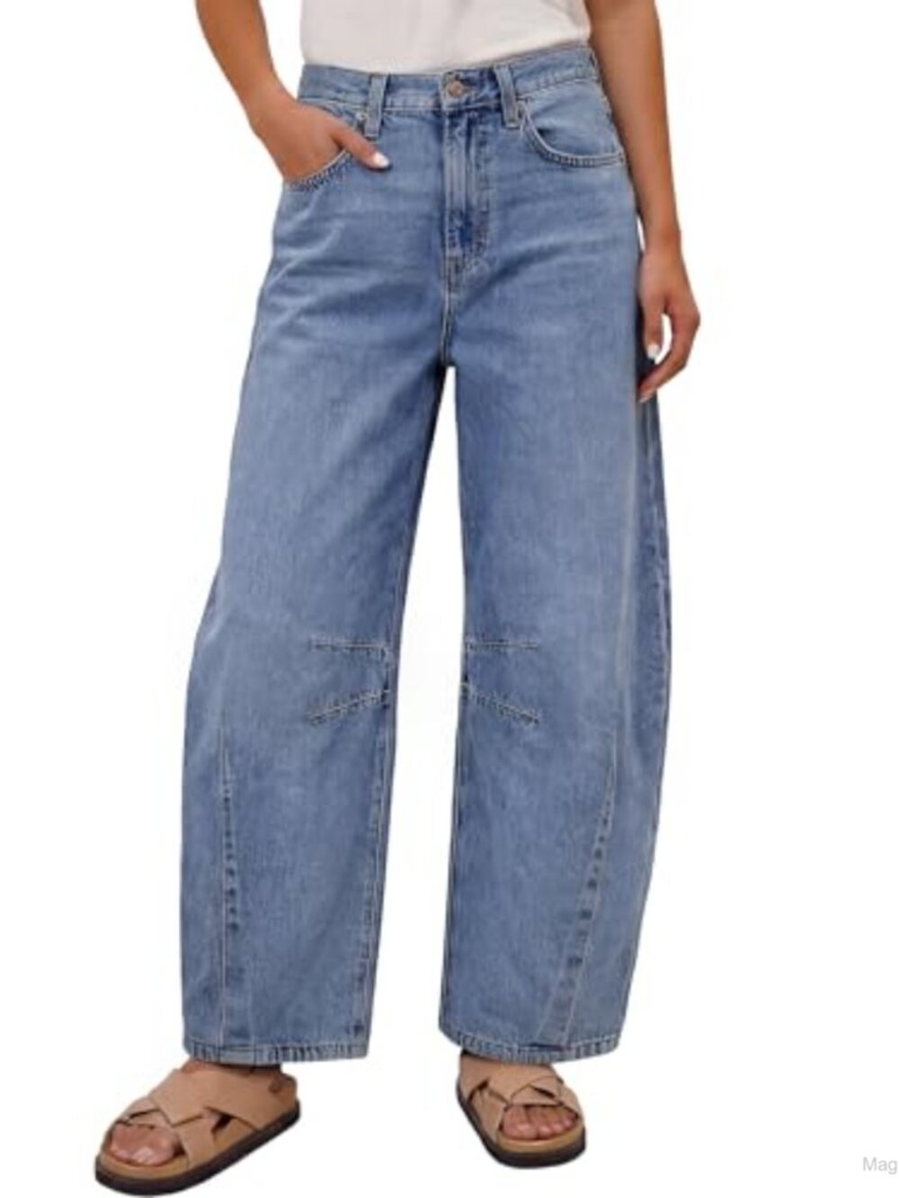 Wide Leg Barrel Jeans Baggy Relaxed Fit Mid-Rise Denim Pants